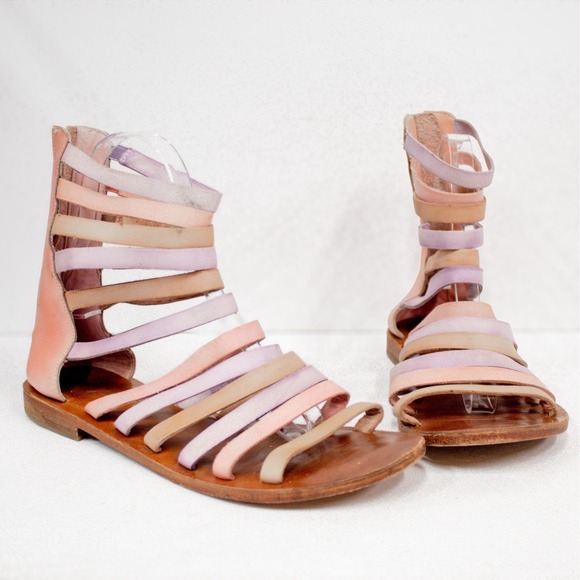 Free People Leather Gladiator Sandals Pastel Multi-Strap Zip Back Women's Size 9 - Picture 5 of 11